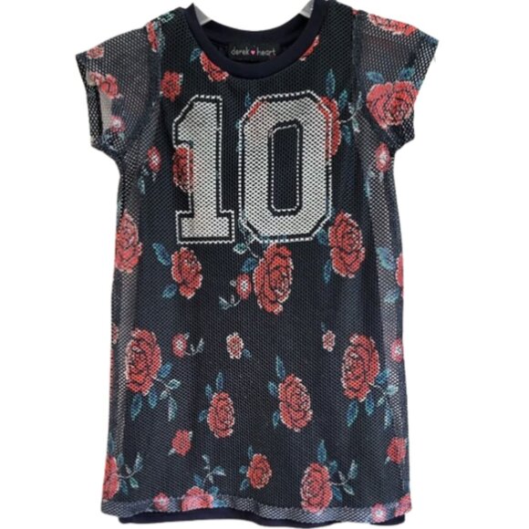 DEREK HEART Navy Blue & Red Floral #10 Mesh Dress - Girl's 7/8 - Picture 3 of 5
